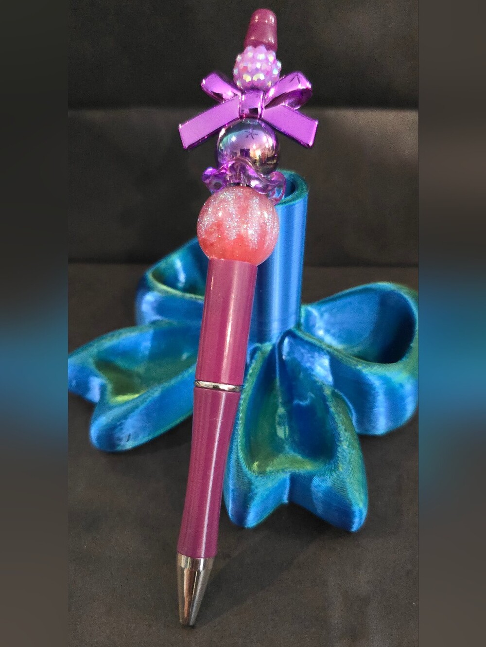 Custom Glitter Top Pen with Decorative Bow Accent